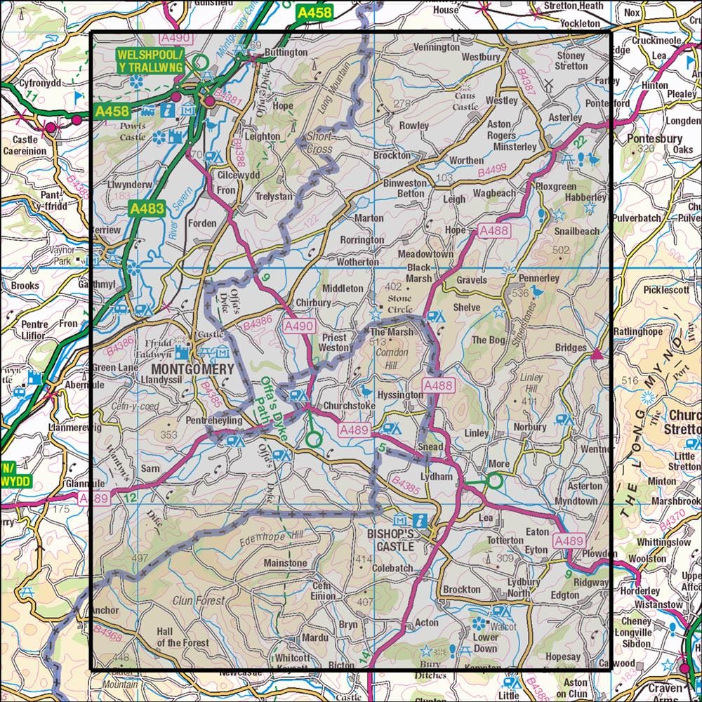 OMN4 image showing the area of the Ordnance Survey 1:25,000 Explorer map 216 Welshpool & Montgomery