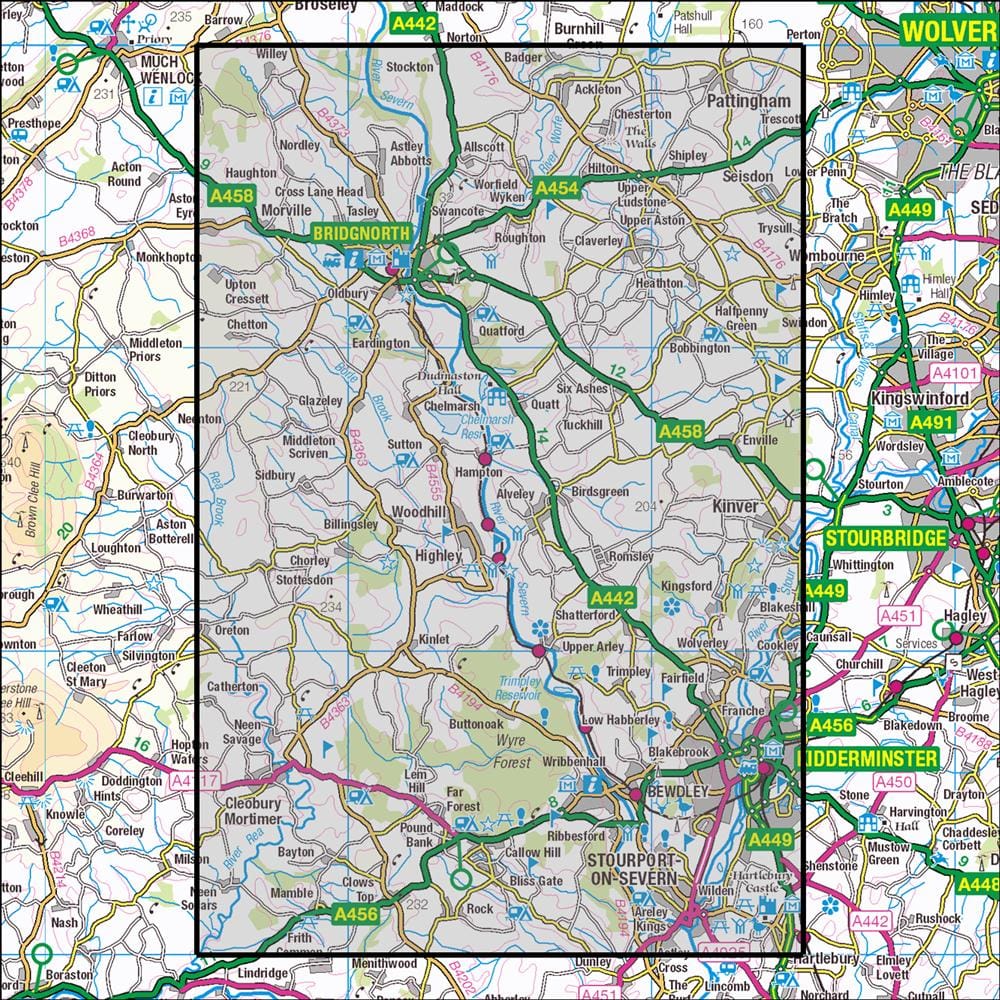 OMN4 image showing the area of the Ordnance Survey 1:25,000 Explorer map 218 Kidderminster & Wyre Forest