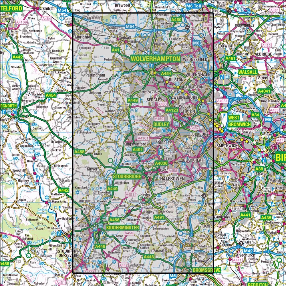 OMN4 image showing the area of the Ordnance Survey 1:25,000 Explorer map 219 Wolverhampton & Dudley