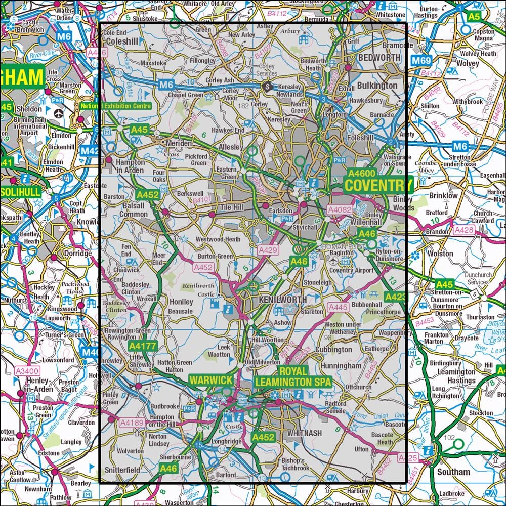 OMN4 image showing the area of the Ordnance Survey 1:25,000 Explorer map 221 Coventry & Warwick