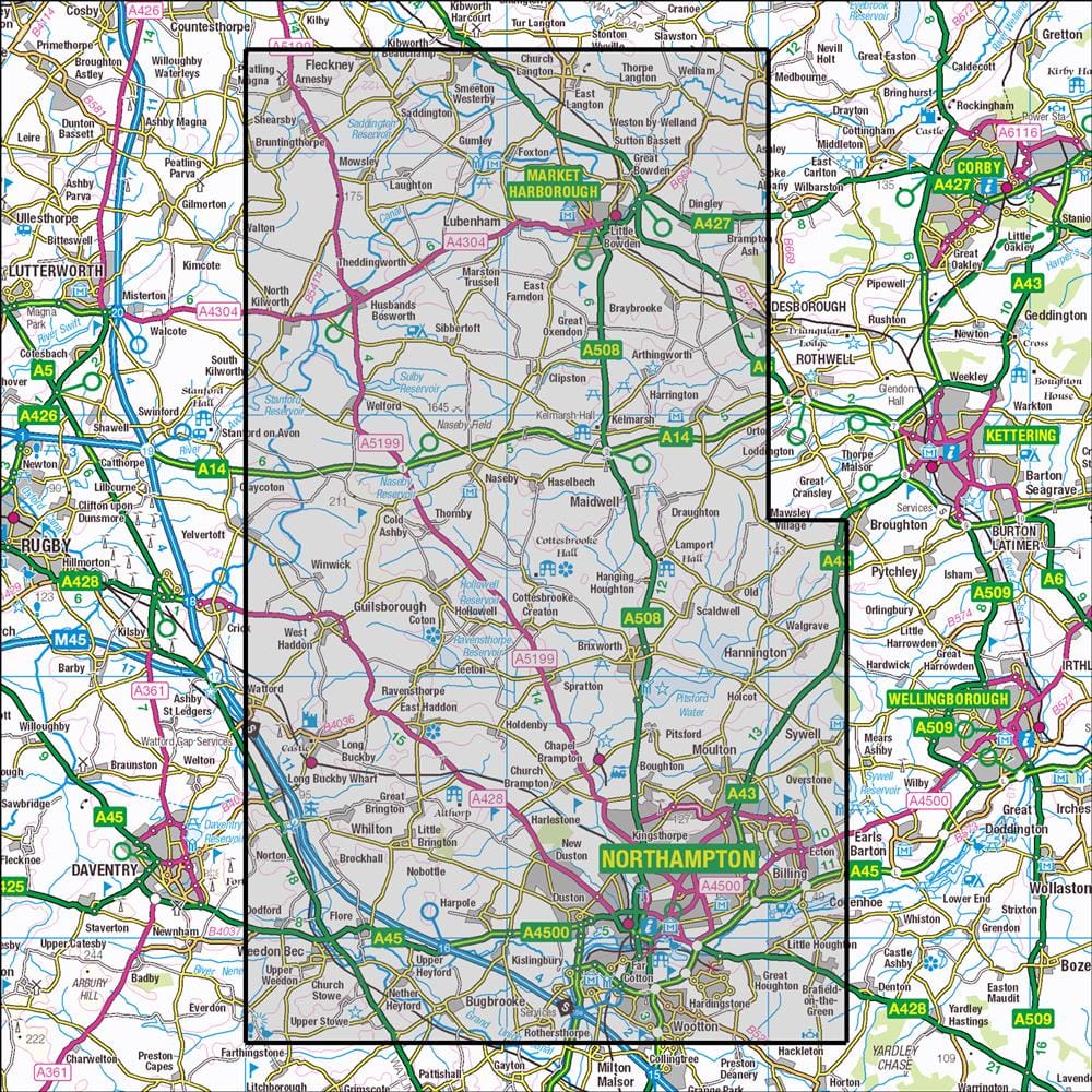 OMN4 image showing the area of the Ordnance Survey 1:25,000 Explorer map 223 Northampton & Market Harborough