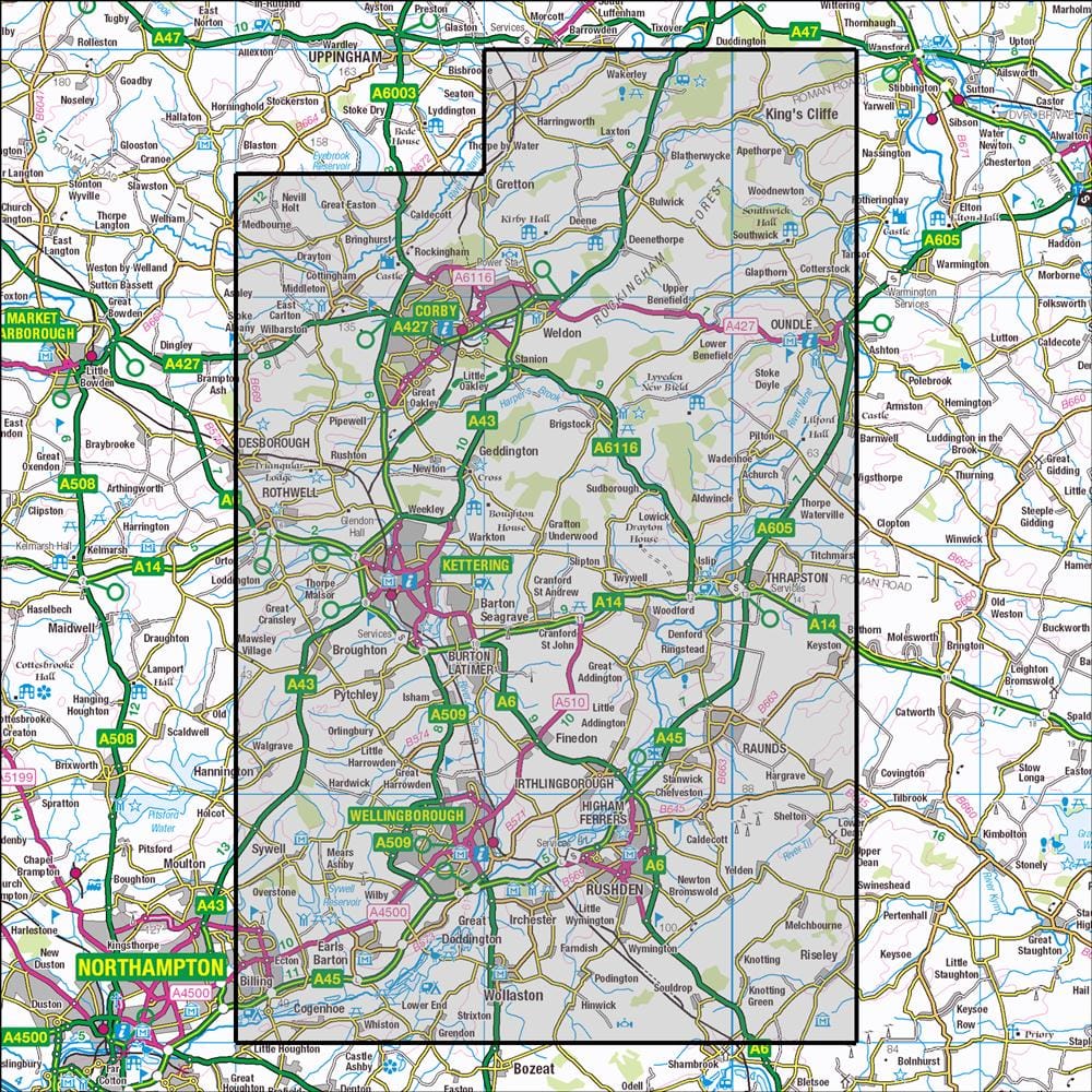 OMN4 image showing the area of the Ordnance Survey 1:25,000 Explorer map 224 Corby, Kettering & Wellingborough