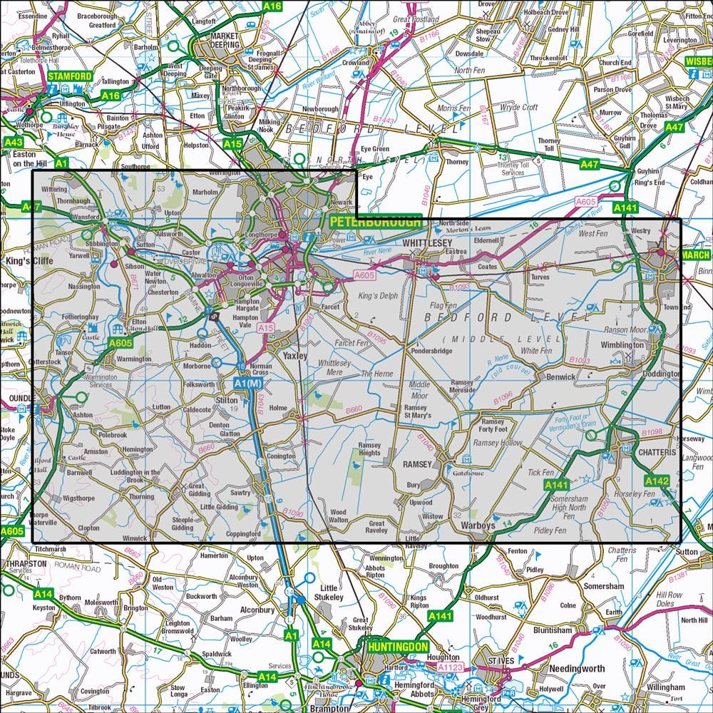 OMN4 image showing the area of the Ordnance Survey 1:25,000 Explorer map 227 Peterborough