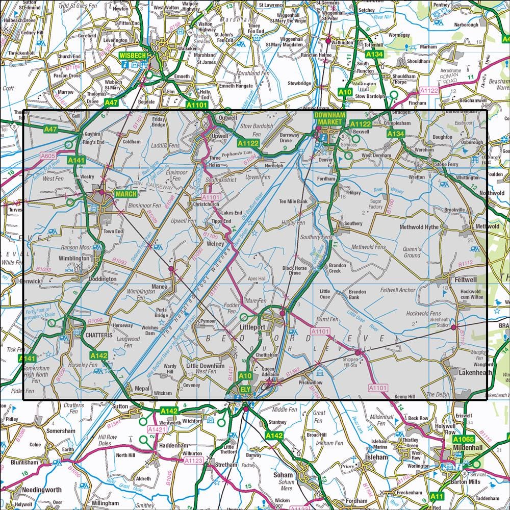OMN4 image showing the area of the Ordnance Survey 1:25,000 Explorer map 228 March & Ely