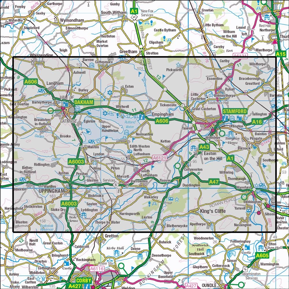 OMN4 image showing the area of the Ordnance Survey 1:25,000 Explorer map 234 Rutland Water