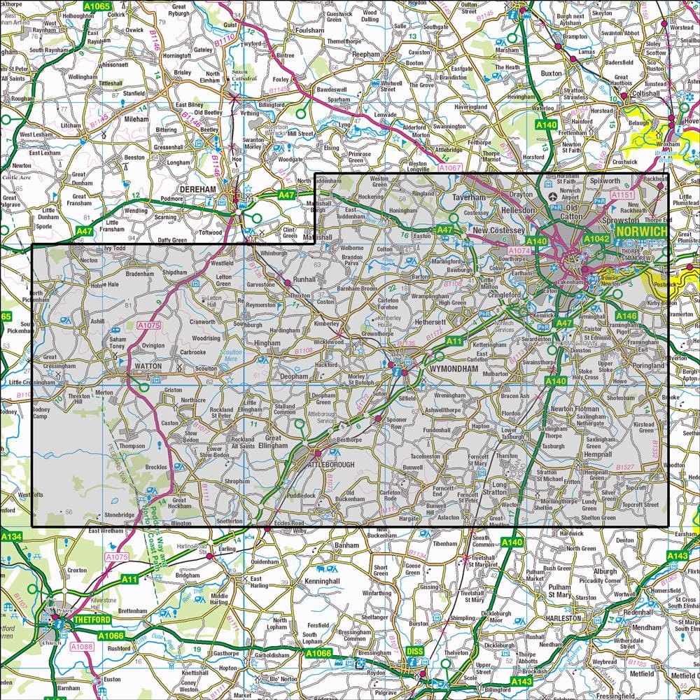 OMN4 image showing the area of the Ordnance Survey 1:25,000 Explorer map 237 Norwich