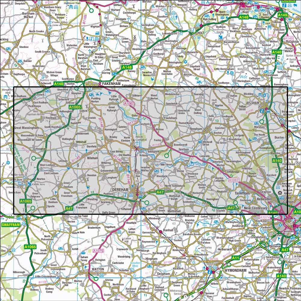 OMN4 image showing the area of the Ordnance Survey 1:25,000 Explorer map 238 East Dereham & Aylsham