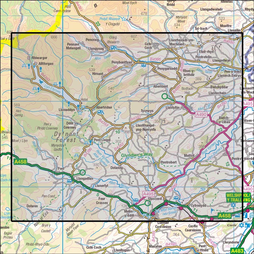 OMN4 image showing the area of the Ordnance Survey 1:25,000 Explorer map 239 Lake Vyrnwy & Llanfyllin