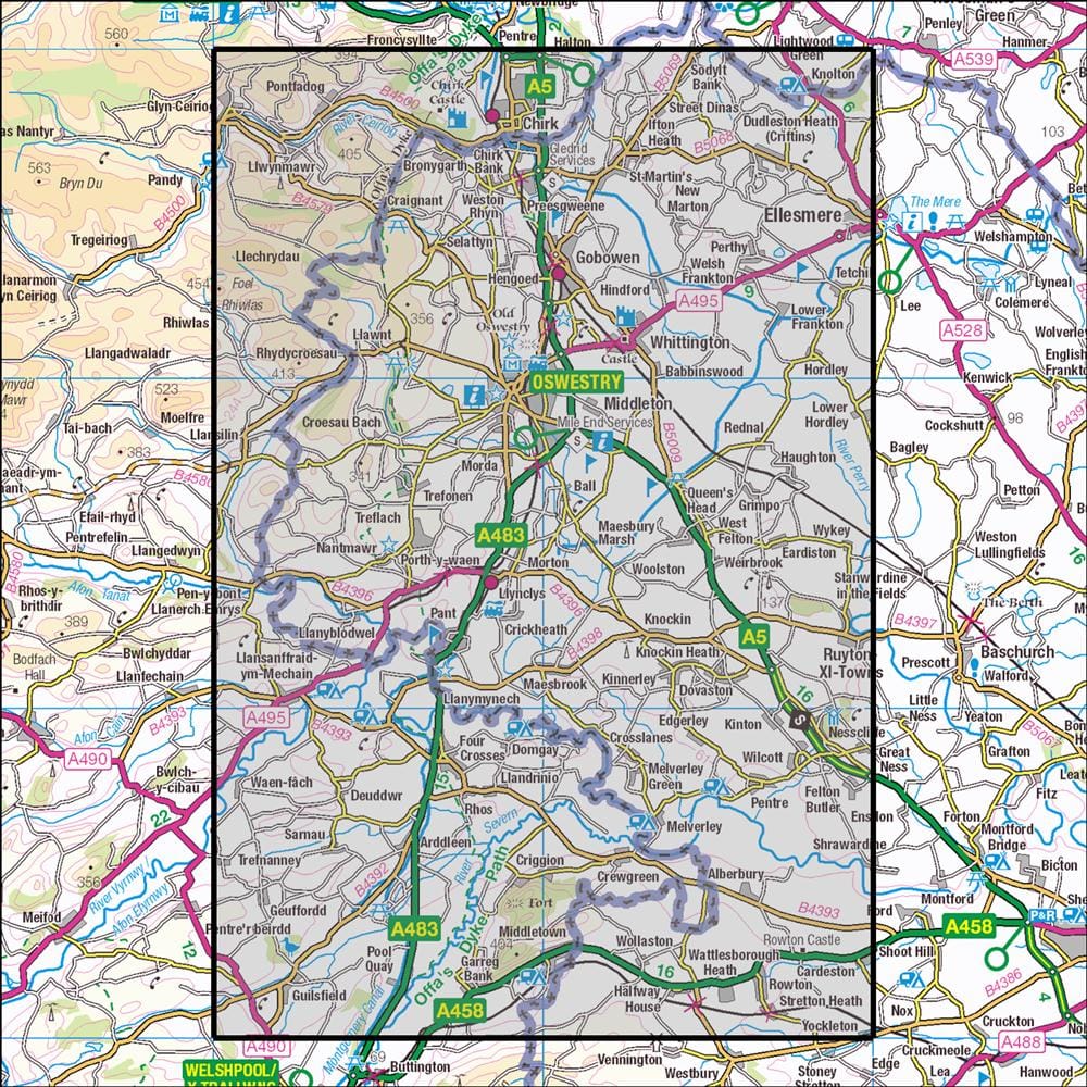 OMN4 image showing the area of the Ordnance Survey 1:25,000 Explorer map 240 Oswestry