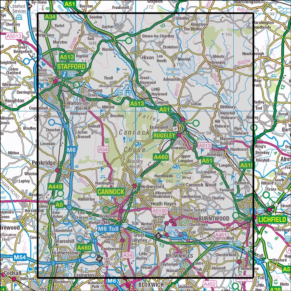 OMN4 image showing the area of the Ordnance Survey 1:25,000 Explorer map 244 Cannock Chase & Chasewater