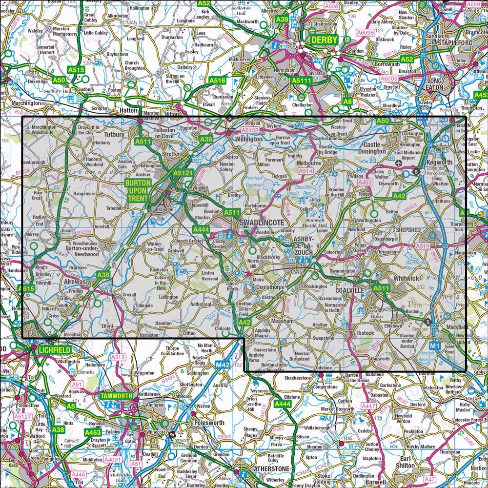 OMN4 image showing the area of the Ordnance Survey 1:25,000 Explorer map 245 The National Forest