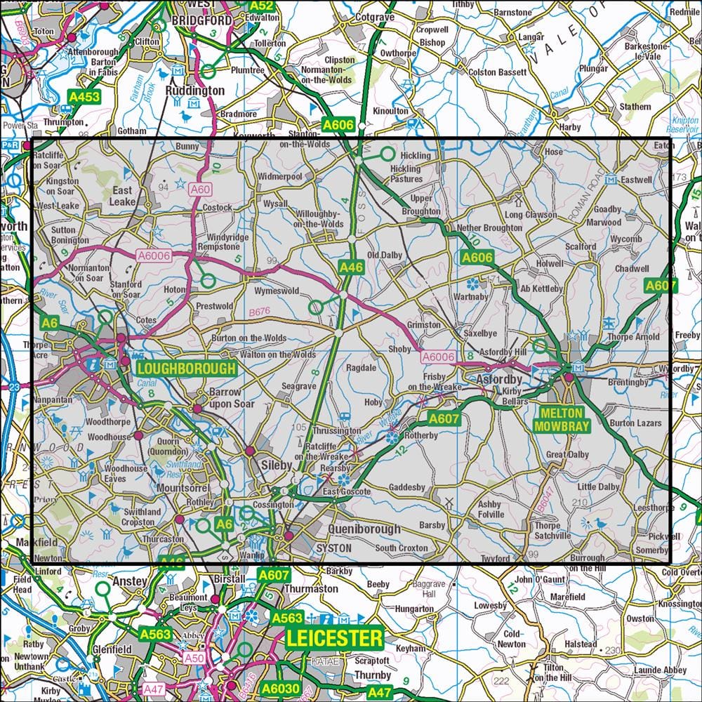 OMN4 image showing the area of the Ordnance Survey 1:25,000 Explorer map 246 Loughborough