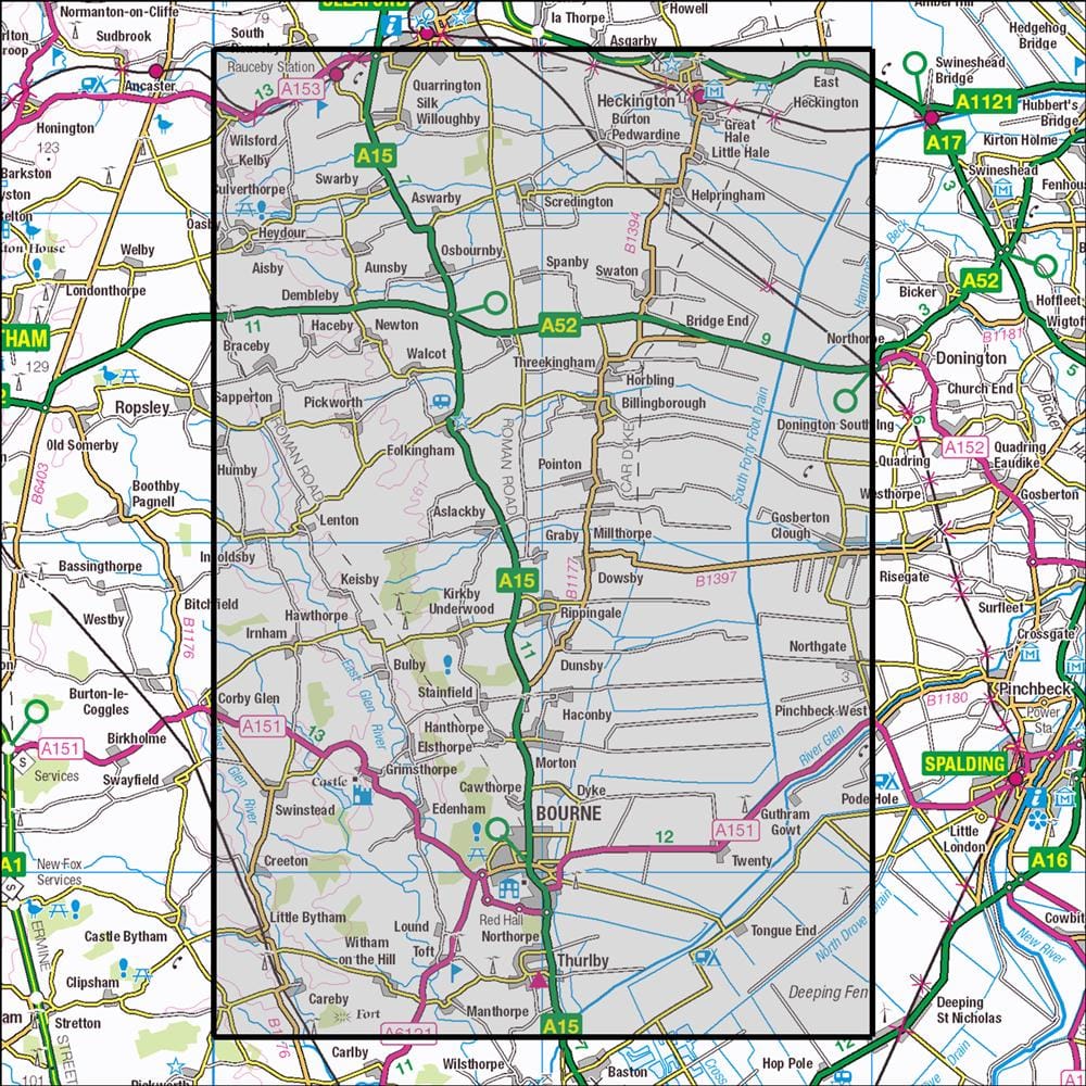 OMN4 image showing the area of the Ordnance Survey 1:25,000 Explorer map 248 Bourne & Heckington
