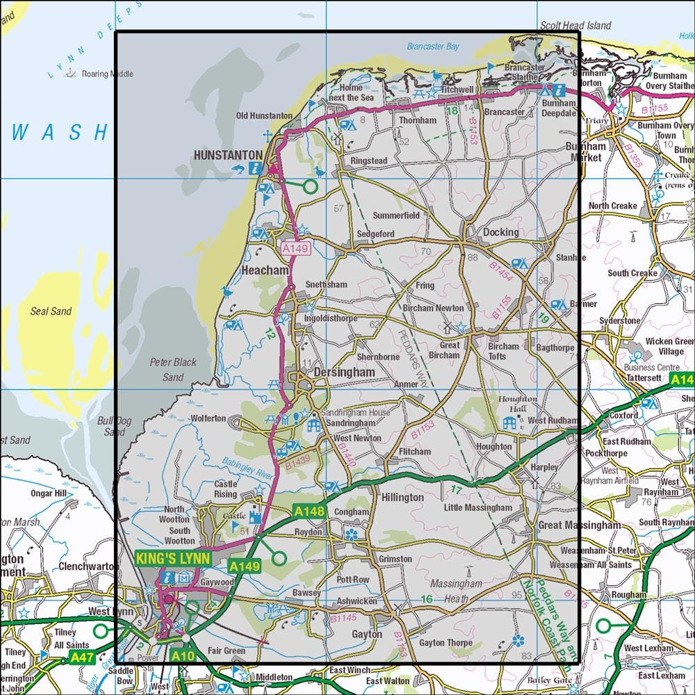 OMN4 image showing the area of the Ordnance Survey 1:25,000 Explorer map 250 Norfolk Coast West