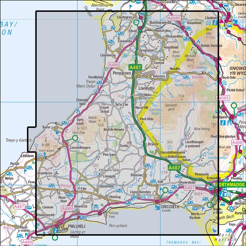 OMN4 image showing the area of the Ordnance Survey 1:25,000 Explorer map 254 Lleyn Peninsula East