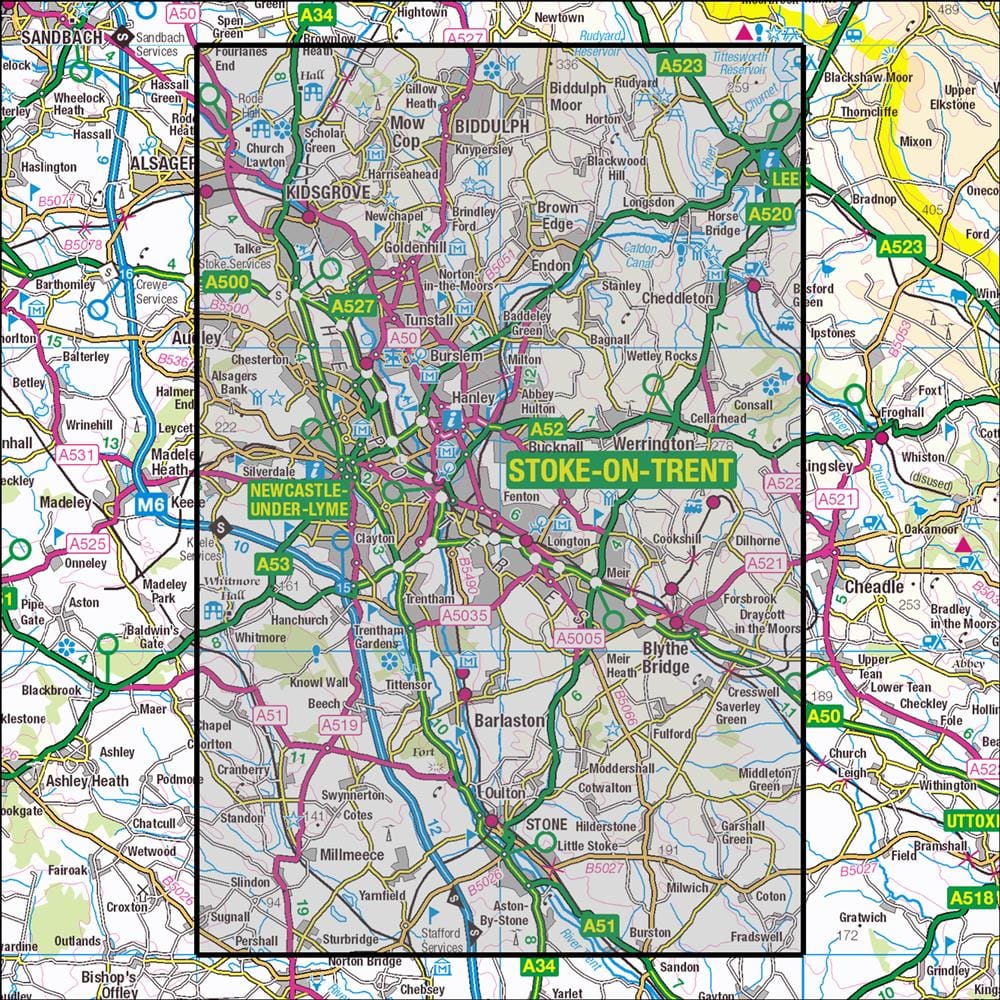 OMN4 image showing the area of the Ordnance Survey 1:25,000 Explorer map 258 Stoke-on-Trent & Newcastle-under-Lyme