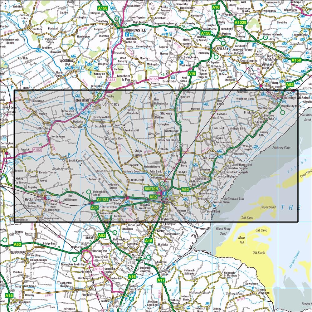 OMN4 image showing the area of the Ordnance Survey 1:25,000 Explorer map 261 Boston