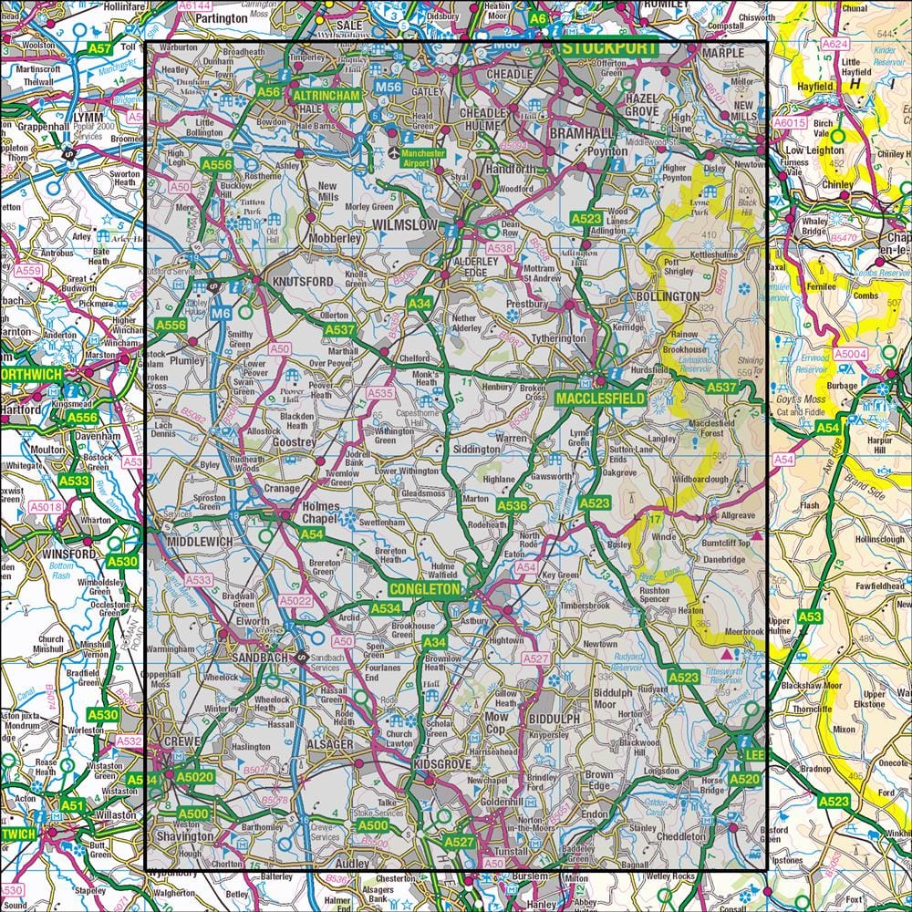 OMN4 image showing the area of the Ordnance Survey 1:25,000 Explorer map 268 Wilmslow, Macclesfield & Congleton