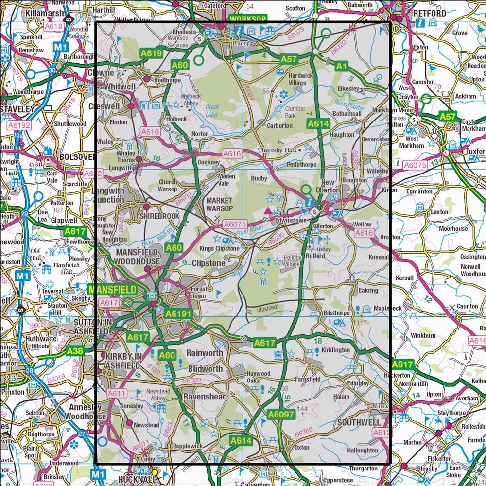 OMN4 image showing the area of the Ordnance Survey 1:25,000 Explorer map 270 Sherwood Forest