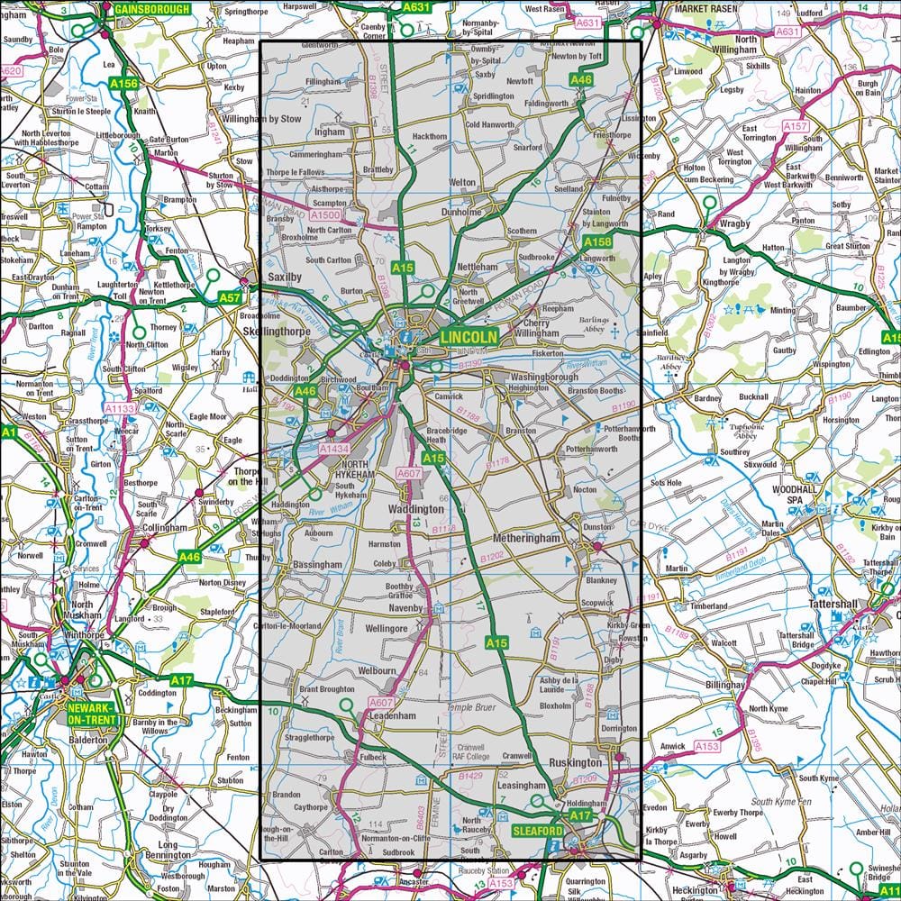 OMN4 image showing the area of the Ordnance Survey 1:25,000 Explorer map 272 Lincoln