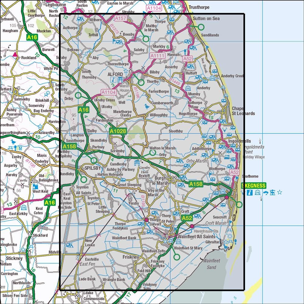 OMN4 image showing the area of the Ordnance Survey 1:25,000 Explorer map 274 Skegness, Alford & Spilsby
