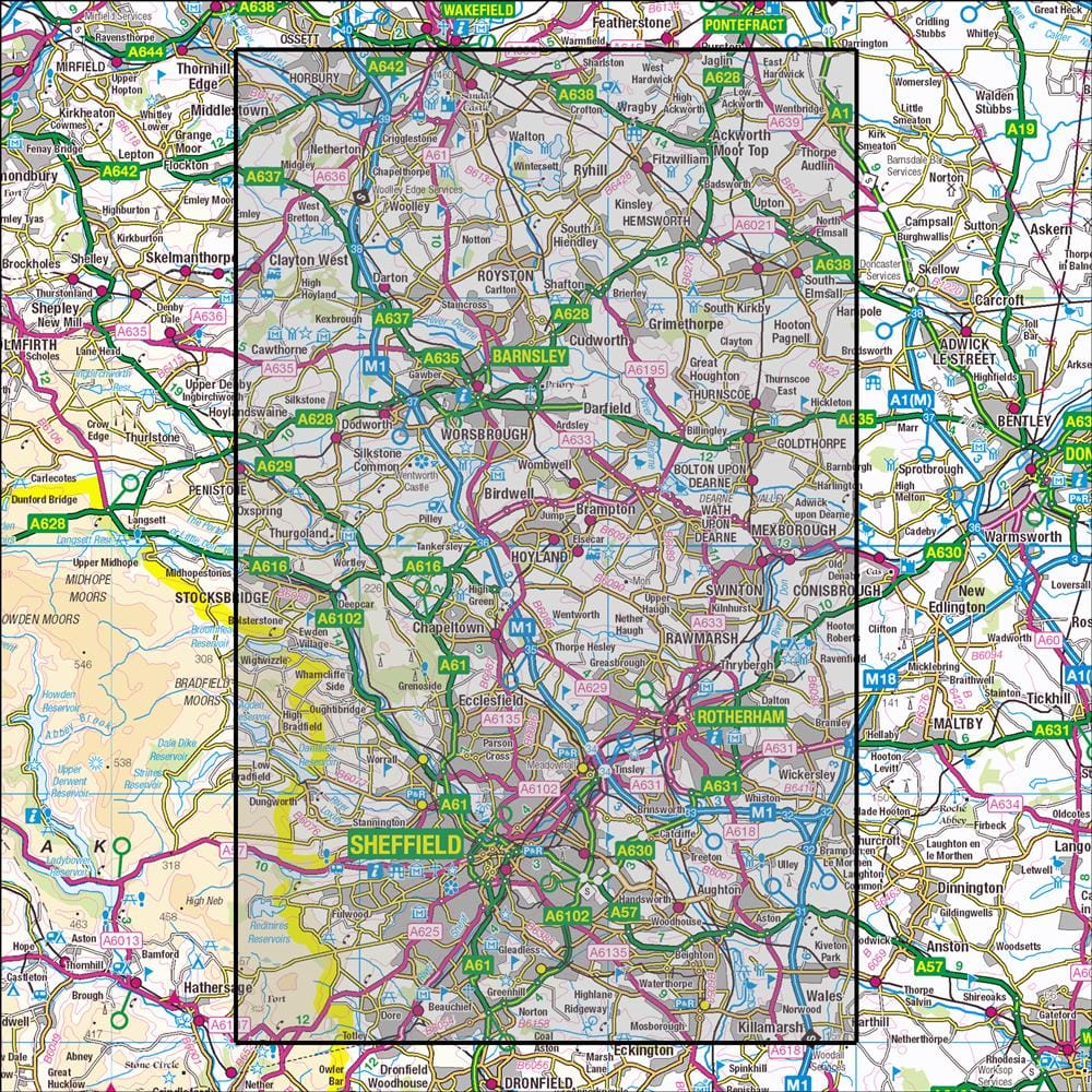 OMN4 image showing the area of the Ordnance Survey 1:25,000 Explorer map 278 Sheffield & Barnsley