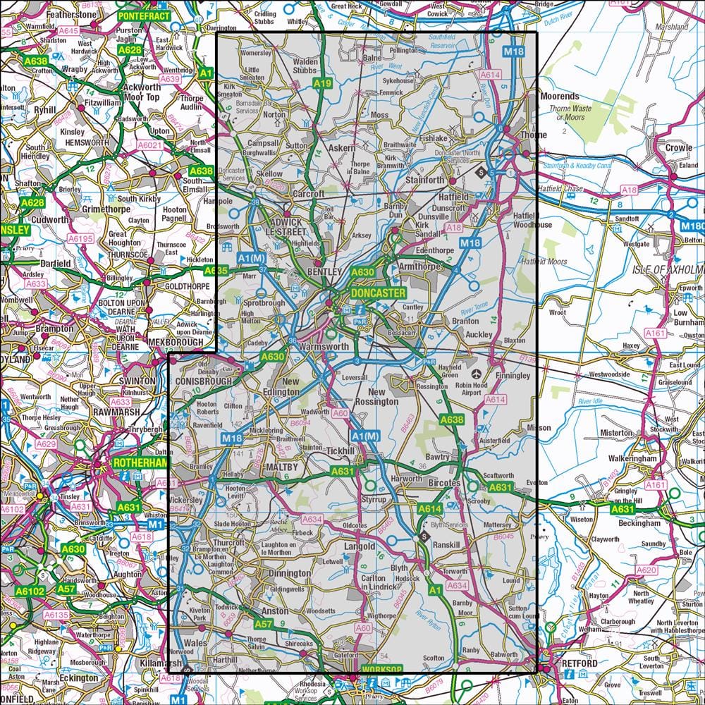 OMN4 image showing the area of the Ordnance Survey 1:25,000 Explorer map 279 Doncaster