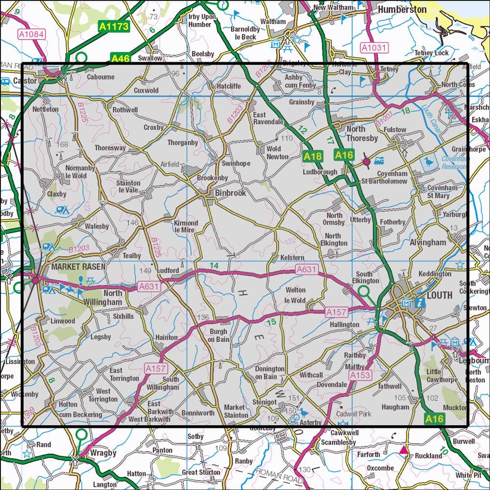 OMN4 image showing the area of the Ordnance Survey 1:25,000 Explorer map 282 Lincolnshire Wolds North