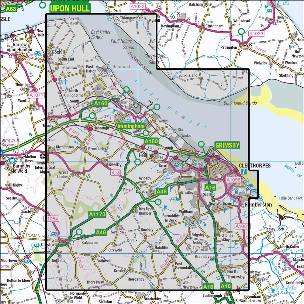 OMN4 image showing the area of the Ordnance Survey 1:25,000 Explorer map 284 Grimsby, Cleethorpes & Immingham