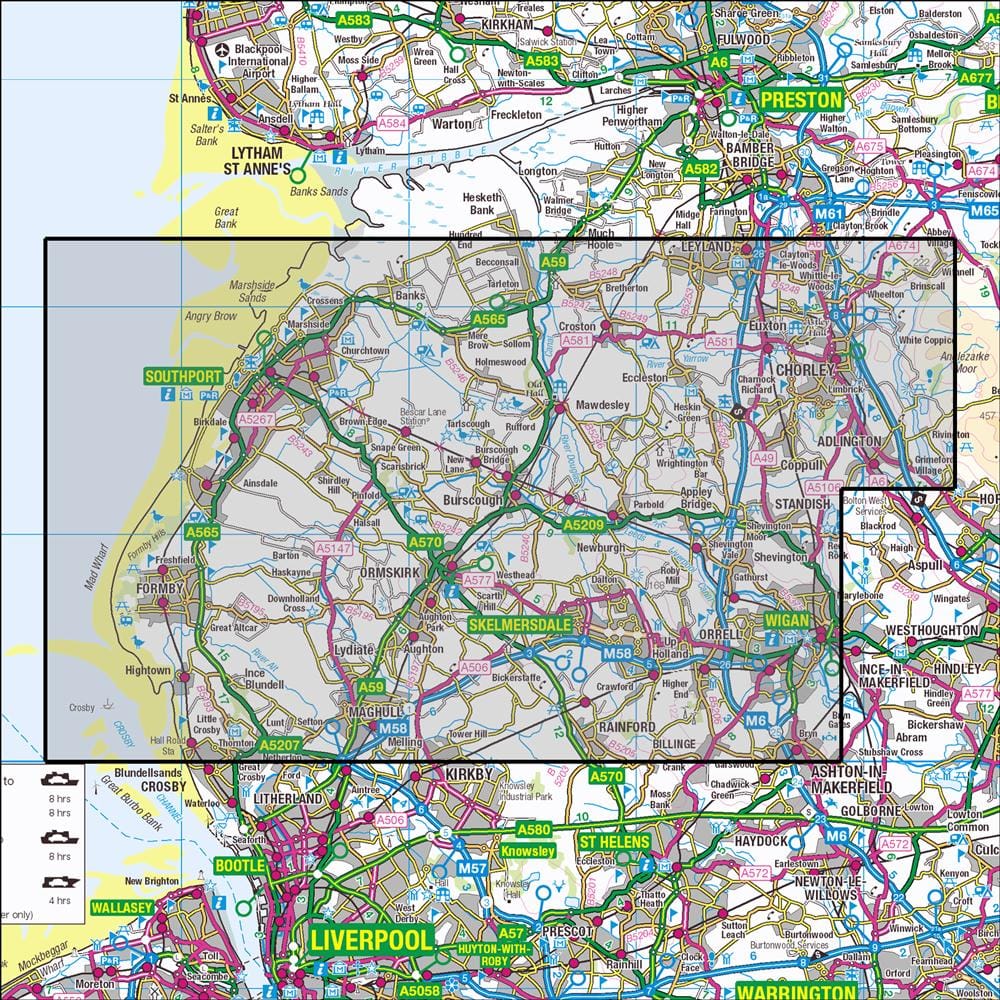 OMN4 image showing the area of the Ordnance Survey 1:25,000 Explorer map 285 Southport & Chorley