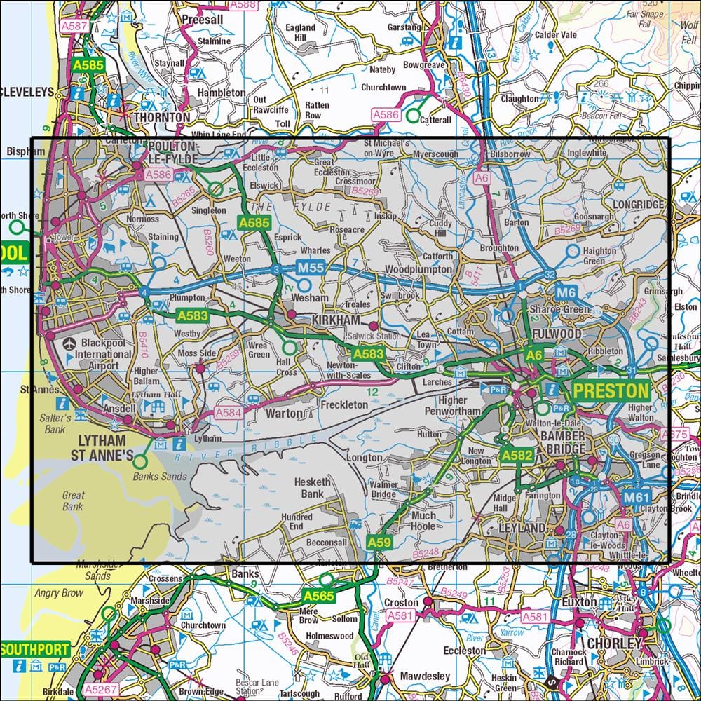 OMN4 image showing the area of the Ordnance Survey 1:25,000 Explorer map 286 Blackpool & Preston