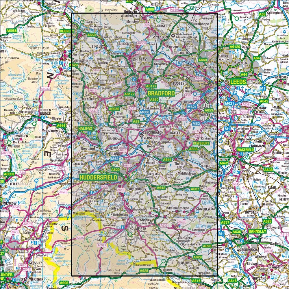 OMN4 image showing the area of the Ordnance Survey 1:25,000 Explorer map 288 Bradford & Huddersfield