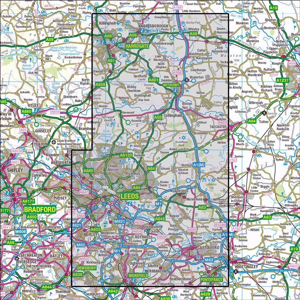 OMN4 image showing the area of the Ordnance Survey 1:25,000 Explorer map 289 Leeds