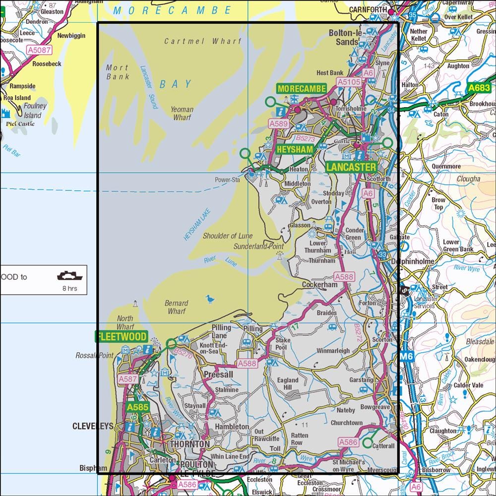 OMN4 image showing the area of the Ordnance Survey 1:25,000 Explorer map 296 Lancaster, Morecambe & Fleetwood