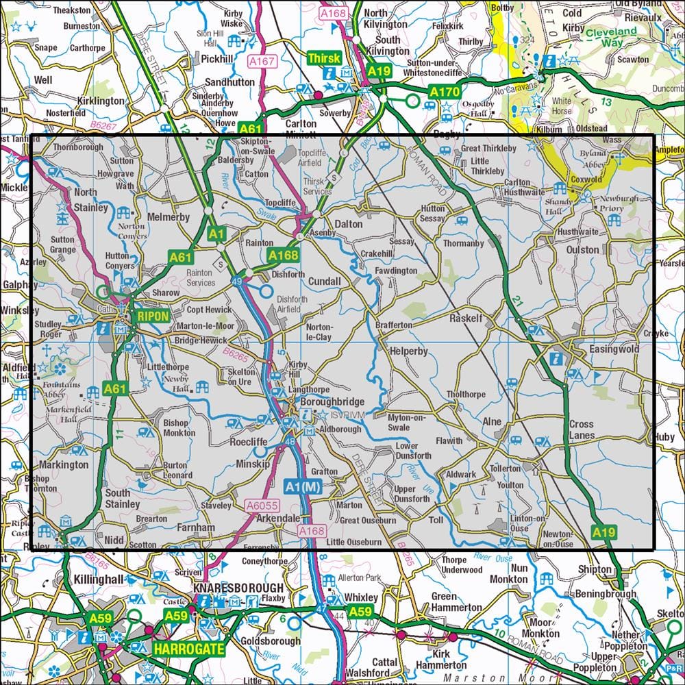 OMN4 image showing the area of the Ordnance Survey 1:25,000 Explorer map 299 Ripon & Boroughbridge