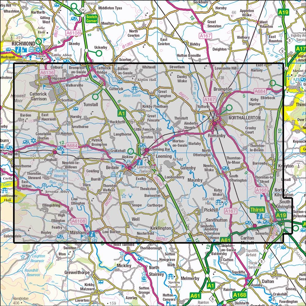 OMN4 image showing the area of the Ordnance Survey 1:25,000 Explorer map 302 Northallerton & Thirsk
