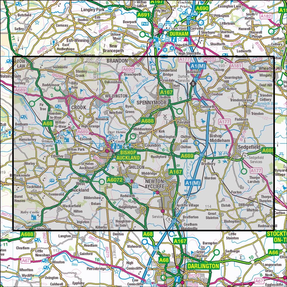 OMN4 image showing the area of the Ordnance Survey 1:25,000 Explorer map 305 Bishop Auckland