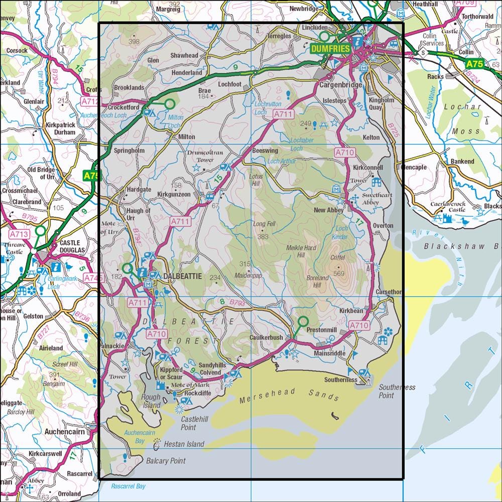 OMN4 image showing the area of the Ordnance Survey 1:25,000 Explorer map 313 Dumfries & Dalbeattie Forest