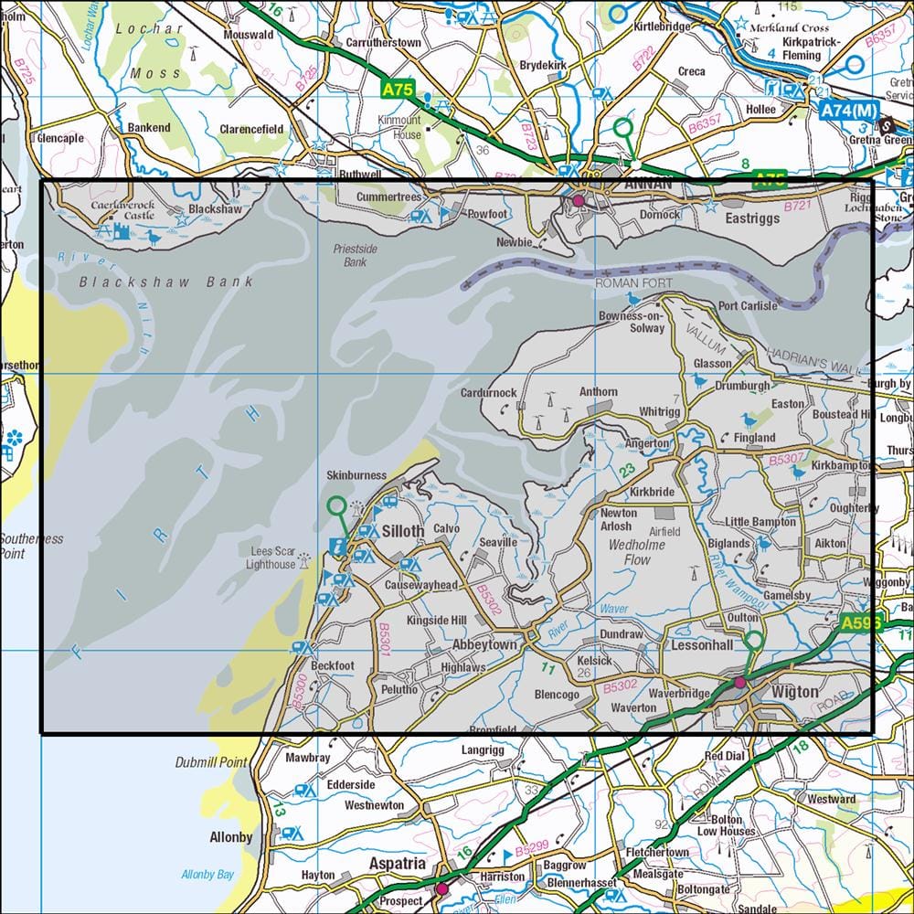 OMN4 image showing the area of the Ordnance Survey 1:25,000 Explorer map 314 Solway Firth