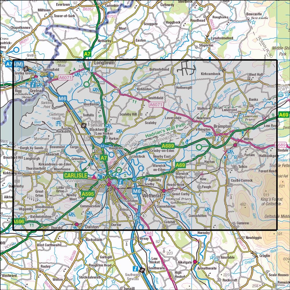 OMN4 image showing the area of the Ordnance Survey 1:25,000 Explorer map 315 Carlisle