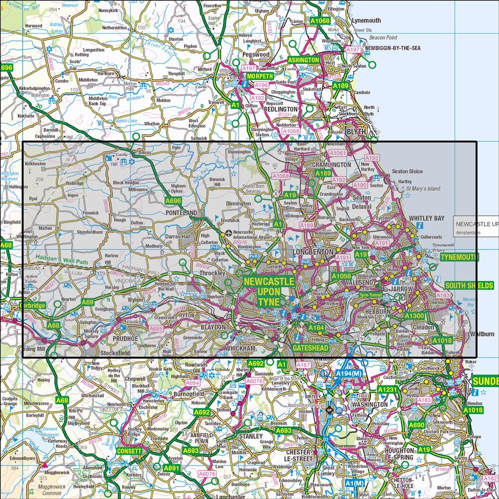 OMN4 image showing the area of the Ordnance Survey 1:25,000 Explorer map 316 Newcastle upon Tyne