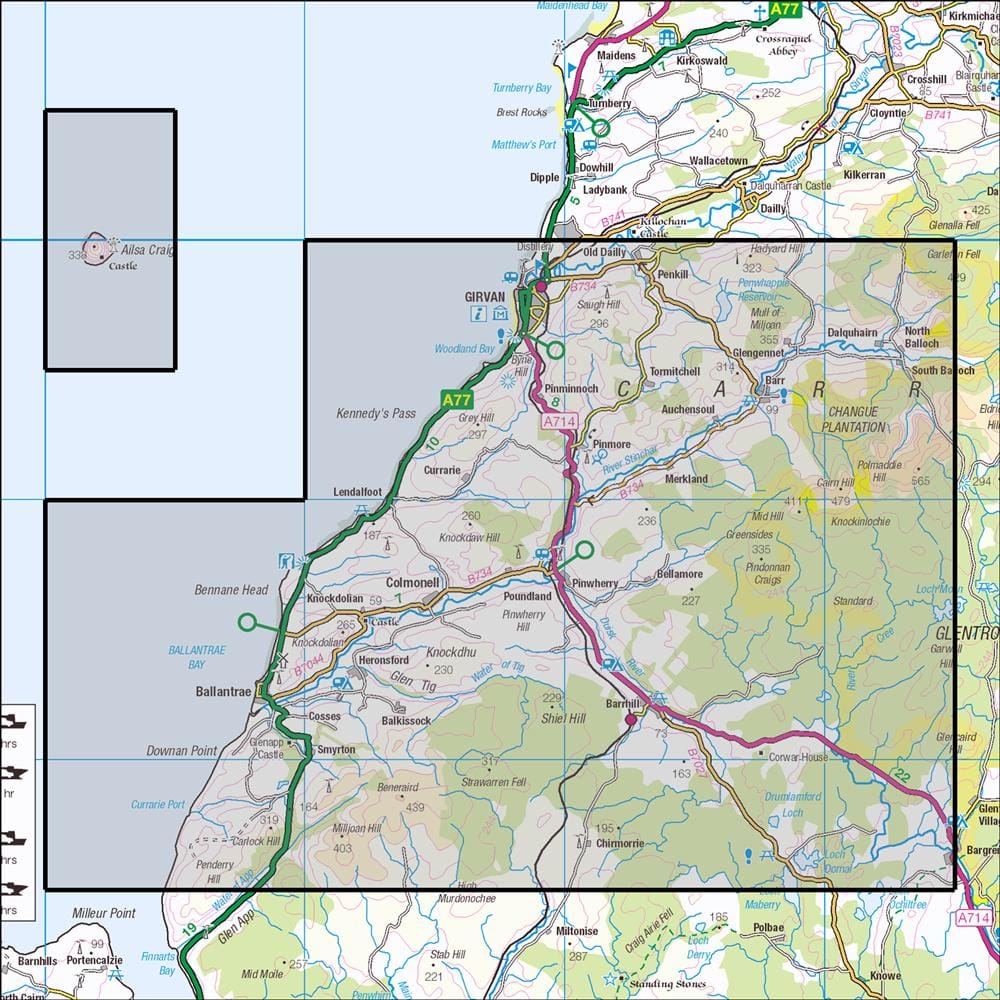 OMN4 image showing the area of the Ordnance Survey 1:25,000 Explorer map 317 Ballantrae, Barr & Barrhill