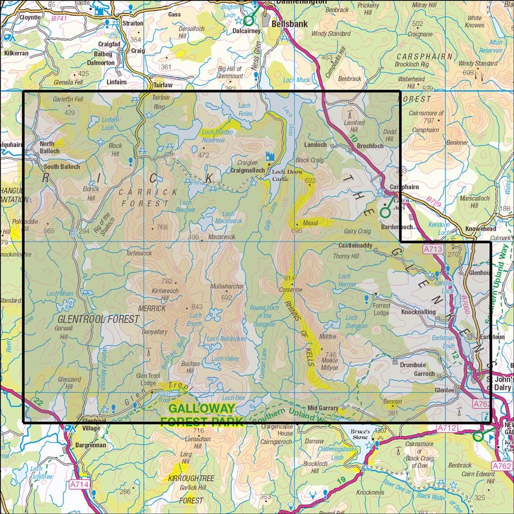 OMN4 image showing the area of the Ordnance Survey 1:25,000 Explorer map 318 Galloway Forest Park North