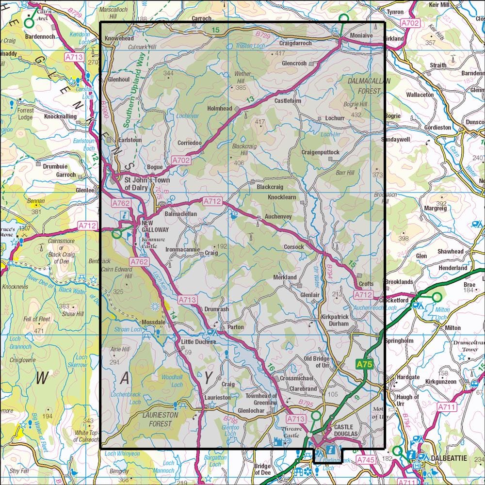 OMN4 image showing the area of the Ordnance Survey 1:25,000 Explorer map 320 Castle Douglas, Loch Ken & New Galloway
