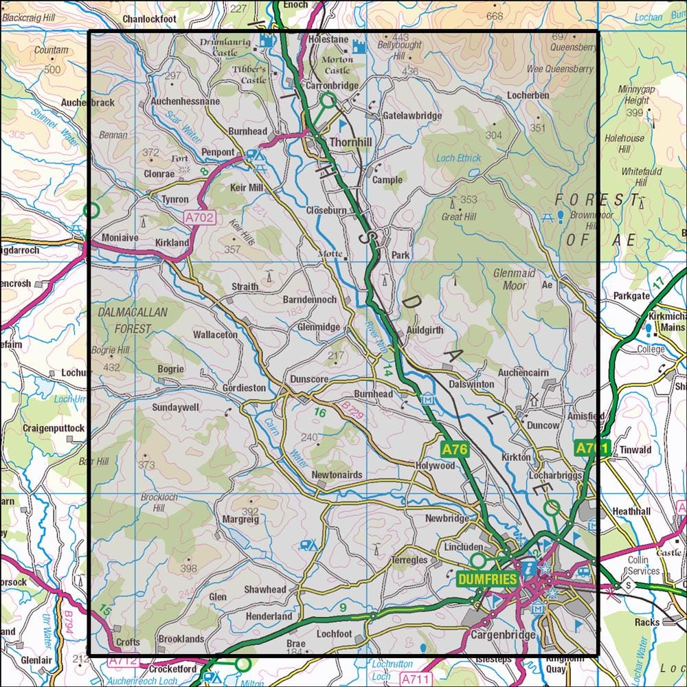 OMN4 image showing the area of the Ordnance Survey 1:25,000 Explorer map 321 Nithsdale & Dumfries