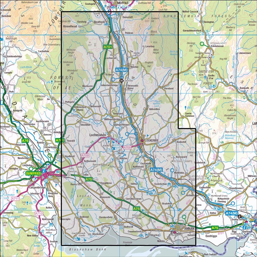 OMN4 image showing the area of the Ordnance Survey 1:25,000 Explorer map 322 Annandale