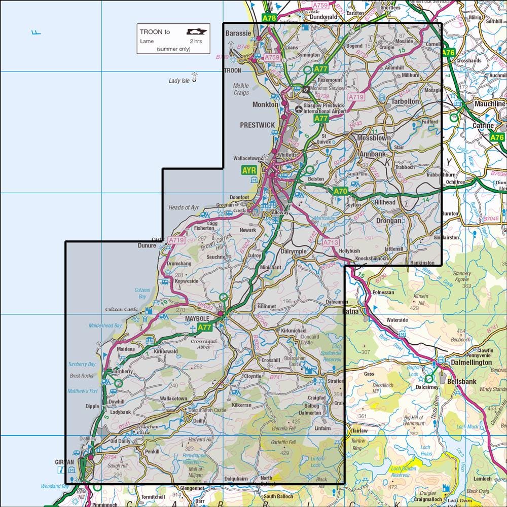 OMN4 image showing the area of the Ordnance Survey 1:25,000 Explorer map 326 Ayr & Troon