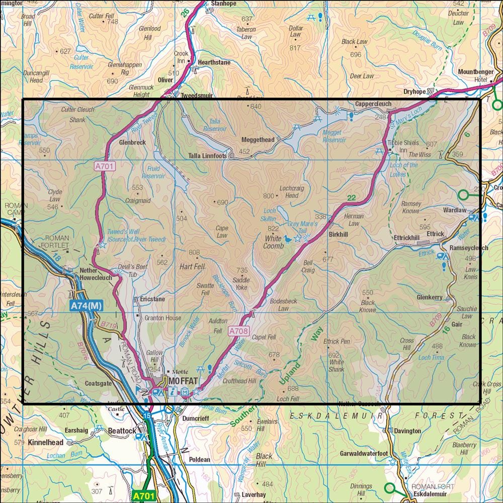 OMN4 image showing the area of the Ordnance Survey 1:25,000 Explorer map 330 Moffat & St Marys Loch