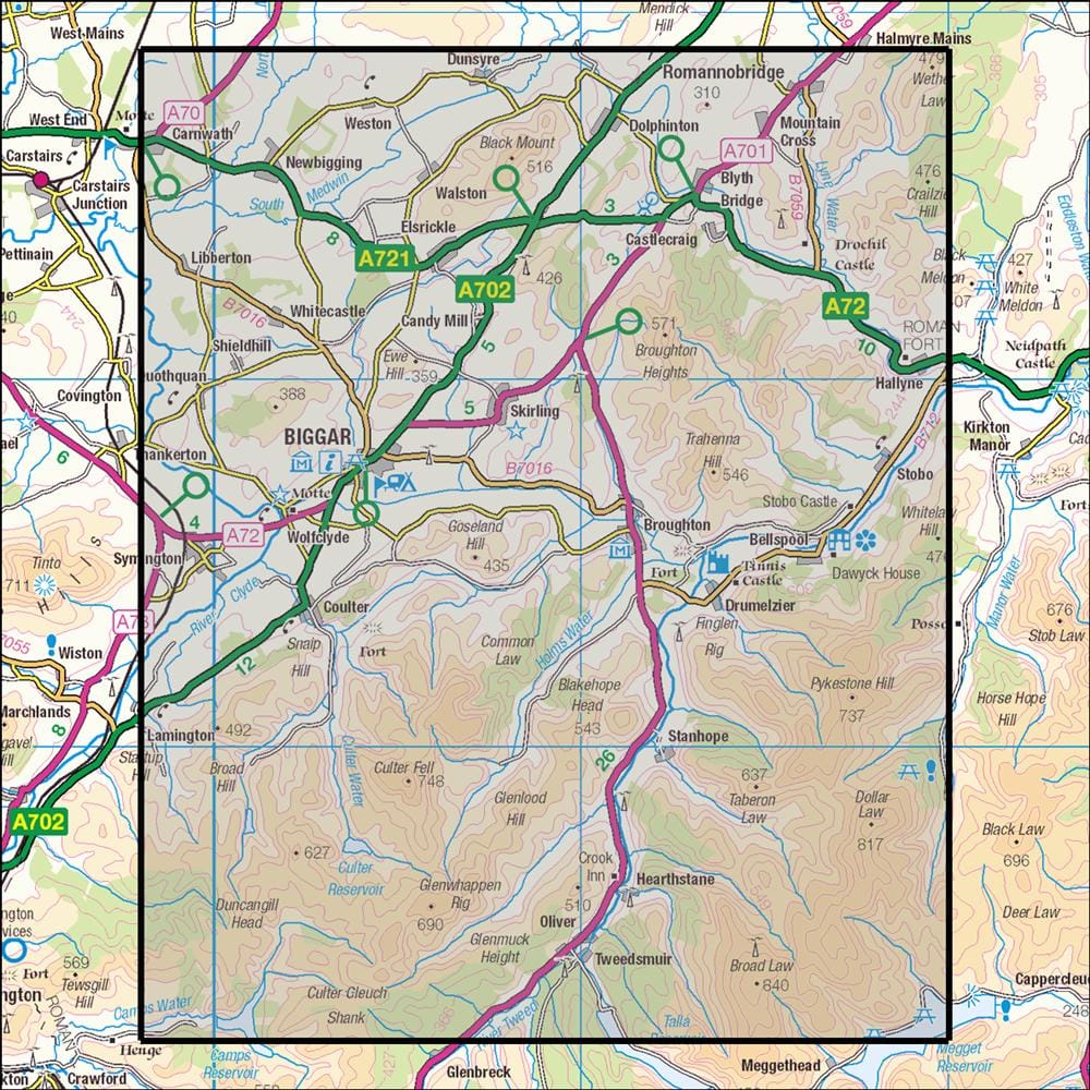 OMN4 image showing the area of the Ordnance Survey 1:25,000 Explorer map 336 Biggar & Broughton