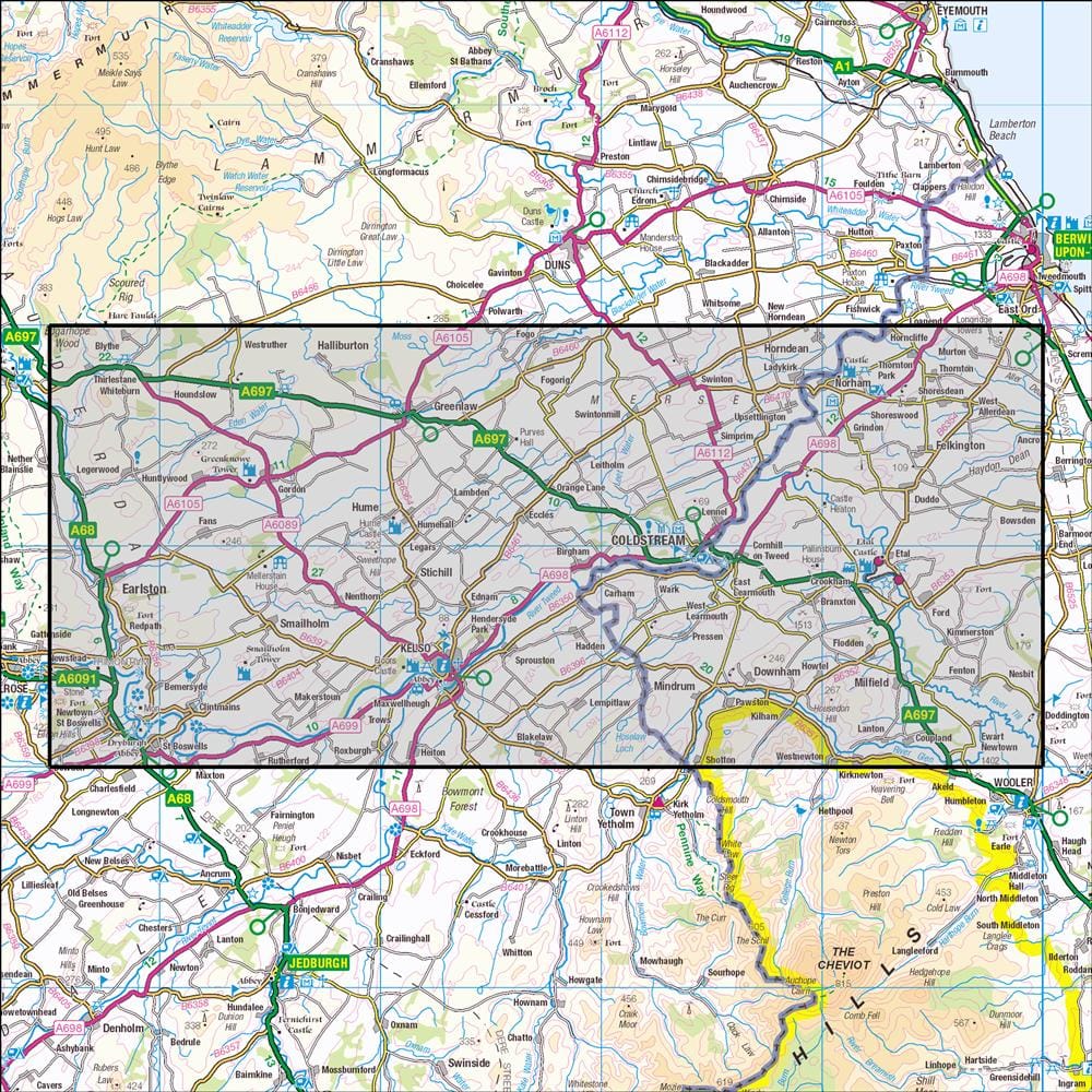 OMN4 image showing the area of the Ordnance Survey 1:25,000 Explorer map 339 Kelso, Coldstream & Lower Tweed Valley